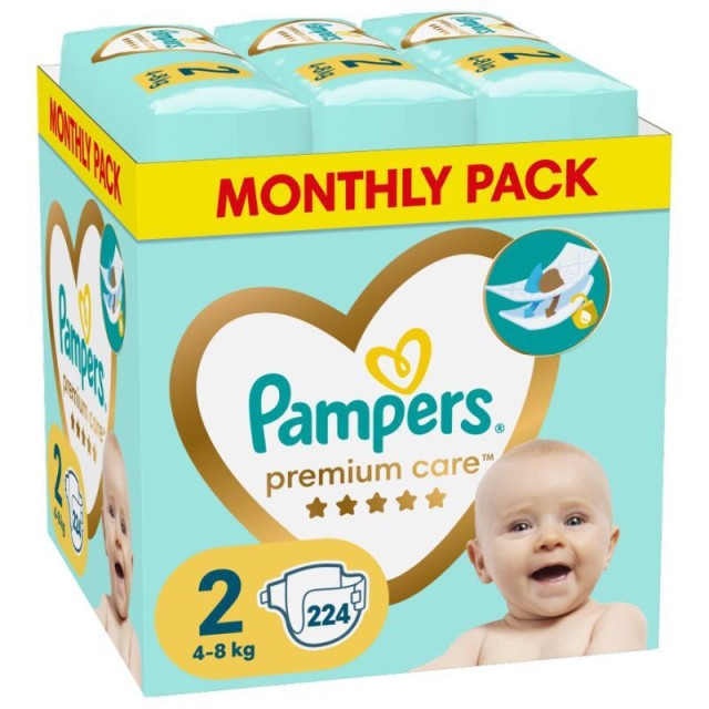 Pampers Premium Care Νο2 (4kg-8kg) Monthly Pack 224τμχ