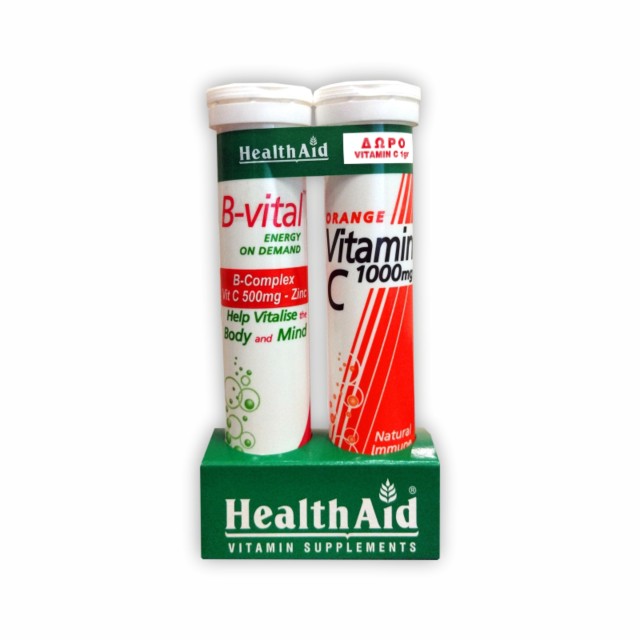 Health Aid Promo B-Vital Βερύκοκο + Δώρο Vitamin C 1000mg Πορτοκάλι 20 Αναβράζοντα Δισκία [1+1]