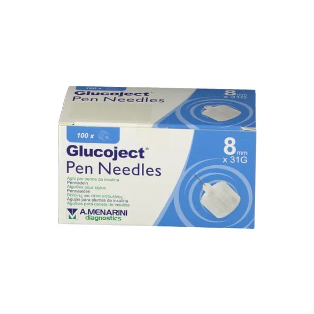 Menarini Glucoject Pen Needles 8mm/32G (0,23mm) 100pcs (1 ΚΟΥΤΙ x 100 ΒΕΛΟΝΕΣ)