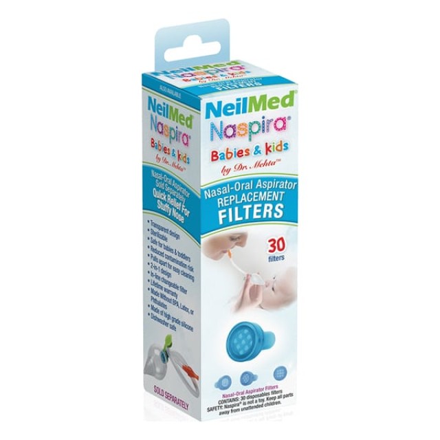 NeilMed Naspira Babies & Kids Replacement Filters Ανταλλακτικά Φίλτρα Για Ρινικό Στοματικό Αναρροφητήρα, 30τεμ