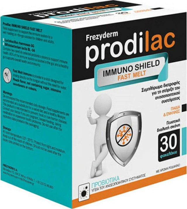 Frezyderm Prodilac Immuno Shield Fast Melt Προβιοτικά Για Τη Στήριξη Του Ανοσοποιητικού Για Παιδιά & Ενήλικες Ροδάκινο 30 φακελάκια