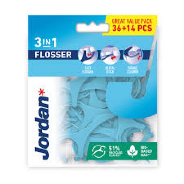 Jordan 3-in-1 Flosser Οδοντικό Νήμα, 50τεμ (36+14τεμ Δώρο)