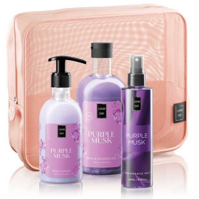 Lavish Care Purple Musk Body Care Bag Gift Set Περιποίησης Σώματος με Purple Musk Shower Gel Αφρόλουτρο, 500ml, Body Lotion Κρέμα Σώματος, 300ml, Purple Musk Mist, 200ml & Δώρο Νεσεσέρ, 1τεμ, 1σετ