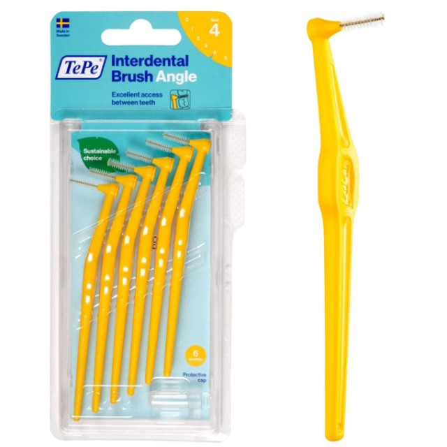 TePe International Brush Angle Μεσοδόντιο Βουρτσάκι No.4 Κίτρινο, 6τεμ