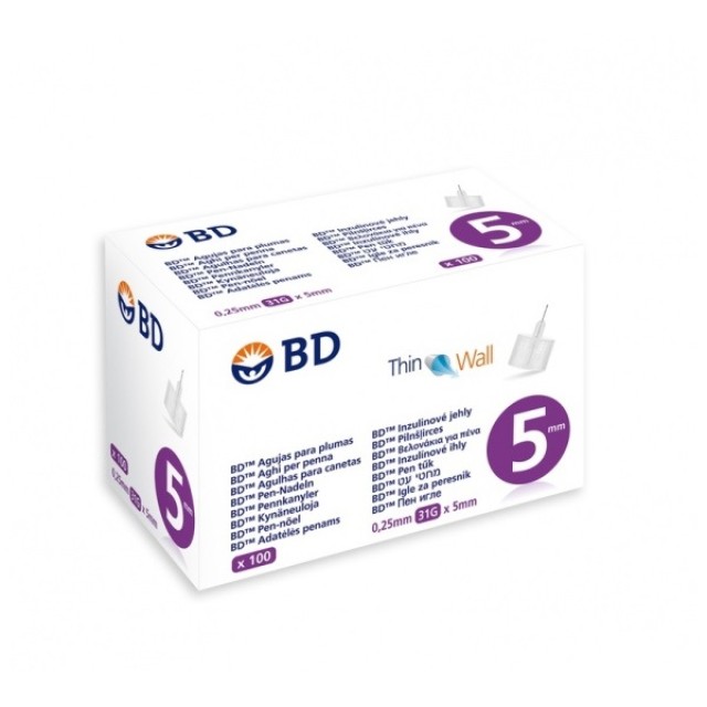 BD Medical Thin Wall Βελόνες Ινσουλίνης Για Πένα 5mm x 31G 100pcs