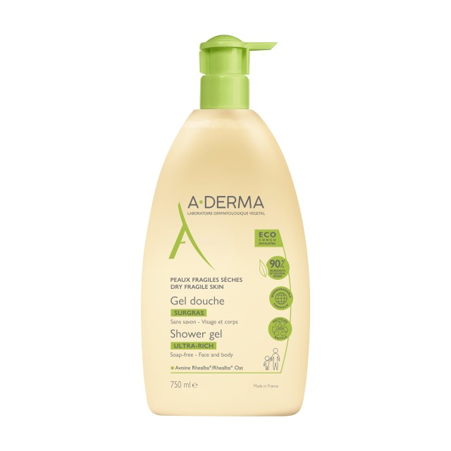 A-Derma Gel Douche Surgras Ultra Rich Shower Gel Πλούσιο Gel Καθαρισμού Προσώπου & Σώματος Για Ξηρή & Ευαίσθητη Επιδερμίδα 750ml