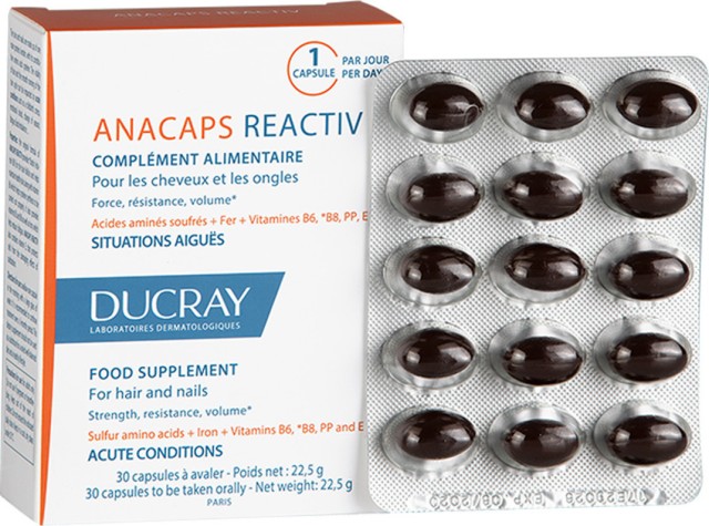 Ducray Anacaps Reactiv Συμπλήρωμα Διατροφής Για Οξείες Καταστάσεις Μαλλιών & Νυχιών 30caps -15%