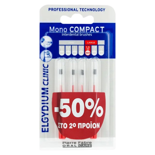 Elgydium Promo Clinic Mono Compact Μεσοδόντια Βουρτσάκια 0.7mm Κόκκινο 4τμχ (1+1) [-50% Στο 2ο Προϊόν]