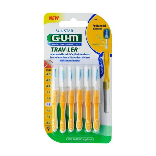 Gum Trav-ler (1514) Μεσοδόντια Βουρτσάκια 1.3mm Κίτρινο, 6τμχ