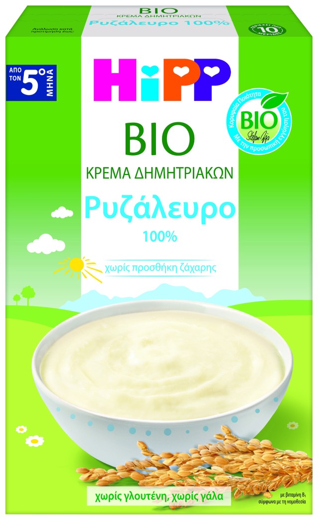 HiPP BIO  Κρέμα Ρυζάλευρο χωρίς γάλα κατάλληλη από τον 5ο μήνα,200g.