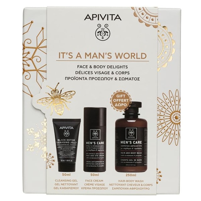 Apivita Promo Mens Care Σετ Ανδρικής Περιποίησης με Κρέμα Προσώπου & Ματιών, 50ml, Gel Καθαρισμού για Πρόσωπο & Μάτια, 50ml & Δώρο Σαμπουάν - Αφρόλουτρο, 250ml, 1σετ