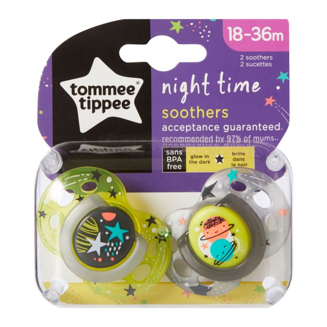 Tommee Tippee Night Time Πιπίλα Σιλικόνης 18-36m Unisex 2τμχ