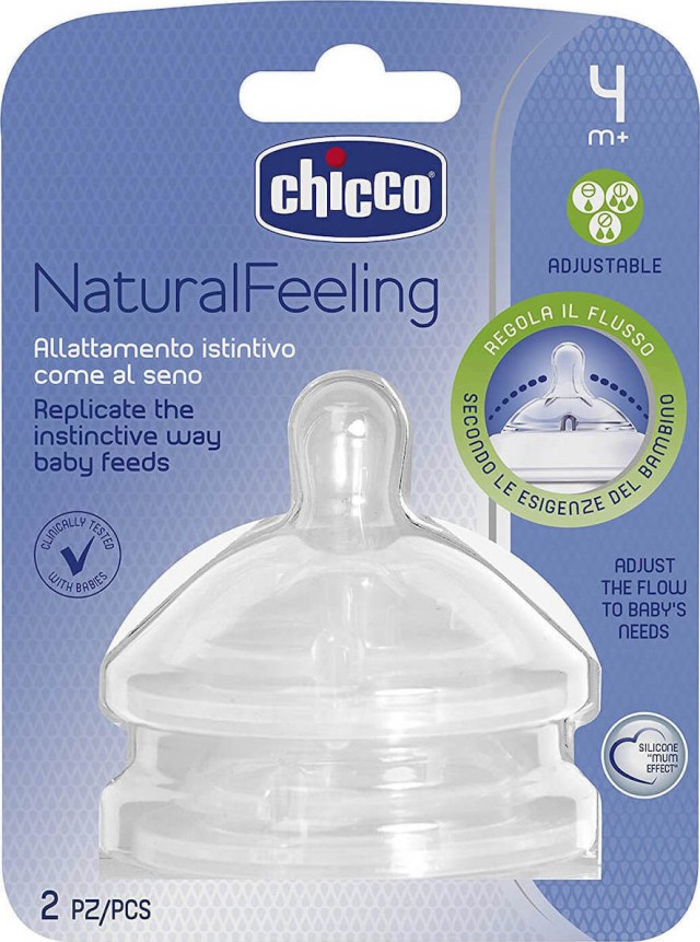 Chicco Natural Feeling Θηλή Σιλικόνης Ρυθμιζόμενης Ροής 4m+ 2τμχ