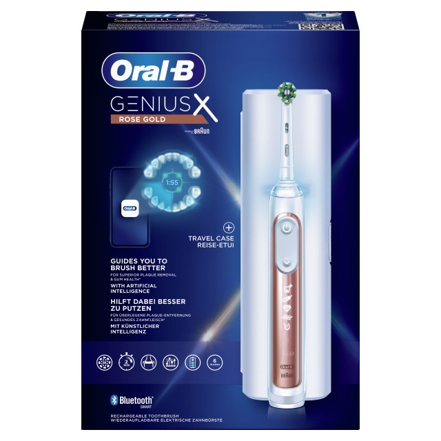 Oral-B Genius X Rose Gold Ηλεκτρική Οδοντόβουρτσα Με Χρονομετρητή, Αισθητήρα Πίεσης & Θήκη Ταξιδίου 1τμχ