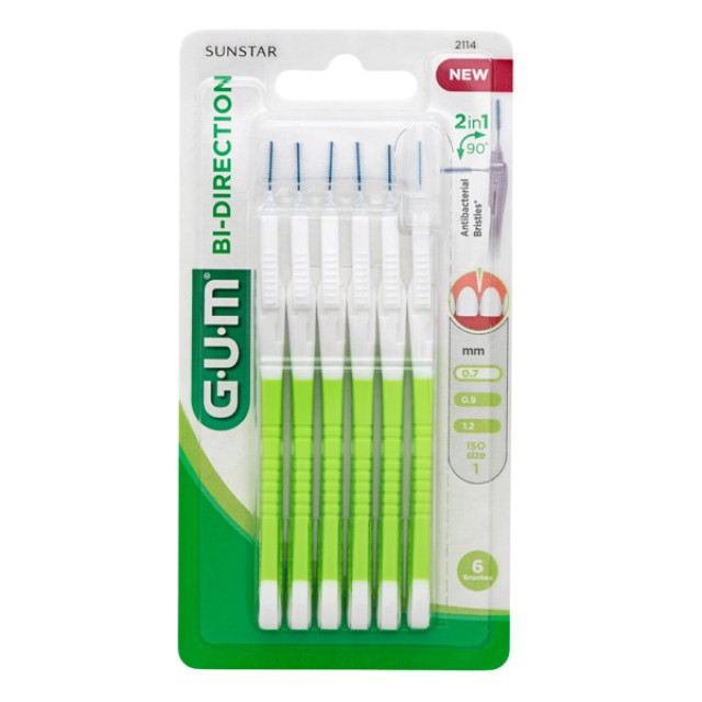 Gum Bi-Directional Ultra Fine 0,7 (2114) Μεσοδόντια βουρτσάκια για Αποτελεσματική Αφαίρεση της Πλάκας, 6τμχ