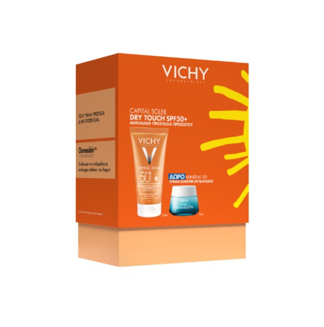 VICHY Promo Capital Soleil Dry Touch SPF50+ Αντηλιακή Κρέμα Προσώπου για Ματ Αποτέλεσμα 50ml με ΔΩΡΟ Mineral89 Κρέμα Booster Ενυδάτωσης 15ml