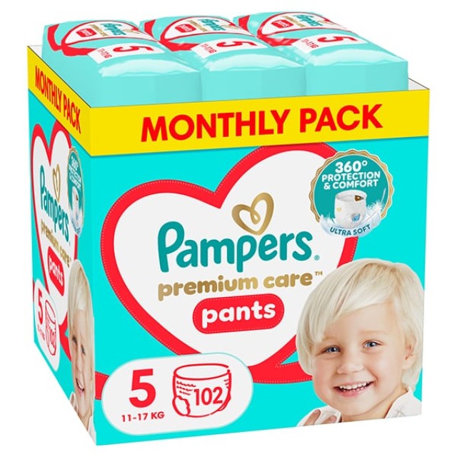 Pampers Monthly Pack Premium Care Πάνα-Βρακάκι No5 (11kg-17kg), 102τεμ