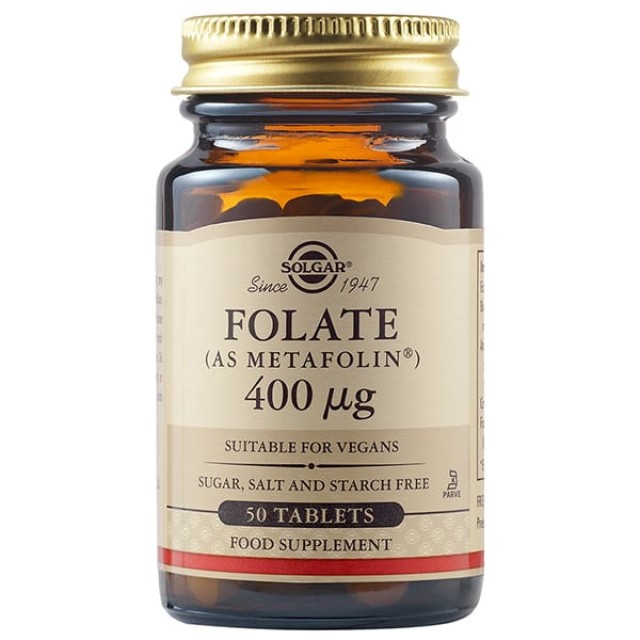 Solgar Folate 400μg (as Metafolin) Συμπλήρωμα Διατροφής με Φολικό Οξύ, 50tabs
