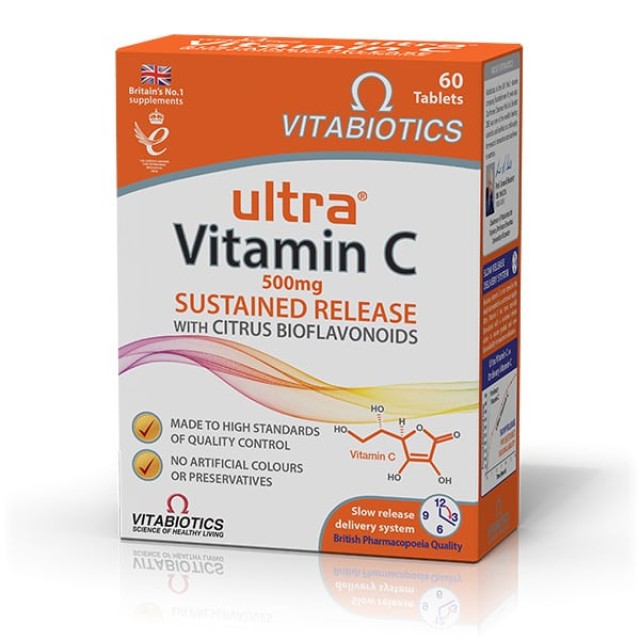 Vitabiotics Ultra Vitamin C 500mg Αργής Αποδεύσμευσης Με Βιοφλαβονοειδή 60tabs