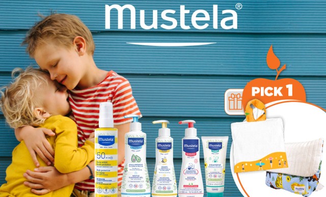 Με αγορές Mustela άνω των 30€ διαλέγεις ανάμεσα σε παιδικό σακίδιο Mustela ή παιδικό poncho θαλάσσης